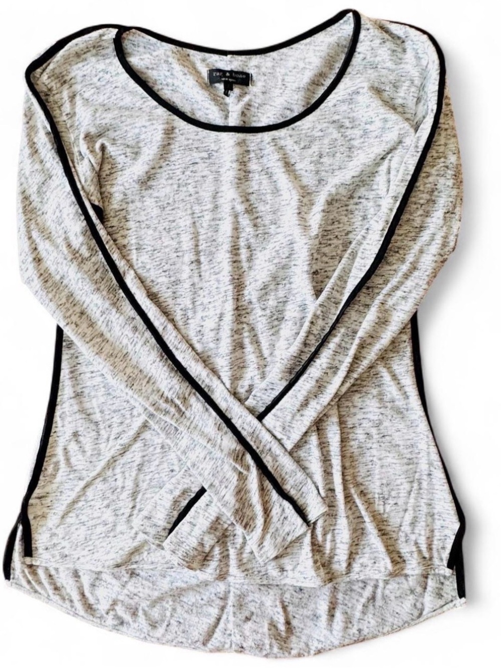 Rag & Bone Heathered Textured Long Sleeve Top with Piping Small